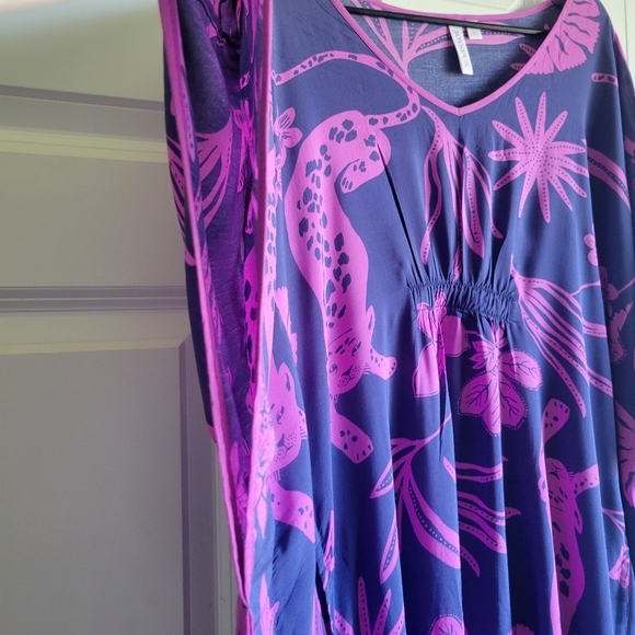 JoySpun Size Large Cheetah Bathing Suit Cover Up Navy & Purple - Picture 3 of 9